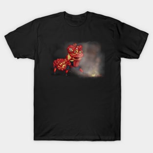 Chinese Lion Dancers Firecracker Illustration T-Shirt